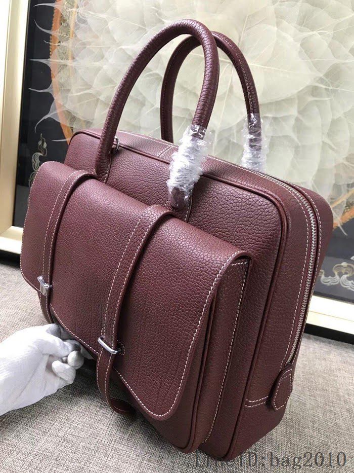 愛馬仕HERMES H家 郵差包 男女插袋款 超大容量 進口原廠皮 棗紅色 可手提斜挎 出差必備單品  tdher1360